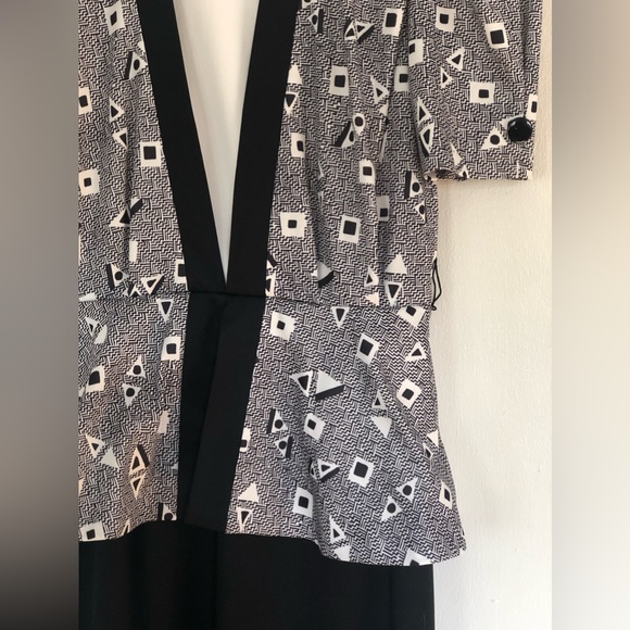 1980s Edgy Black and White Secretary Dress with Peplum - Picture 1 of 5